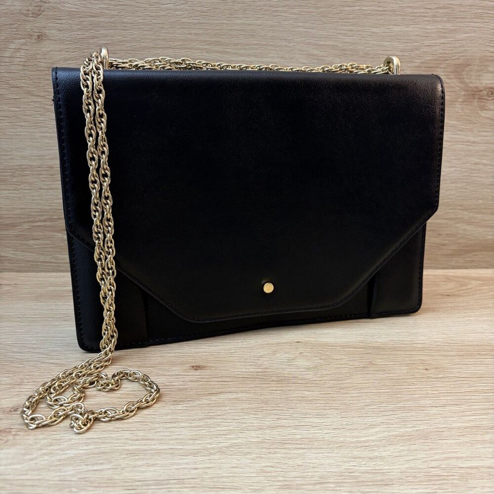 Banana Republic Black Leather Envelope Shoulder Bag Gold Chain Strap